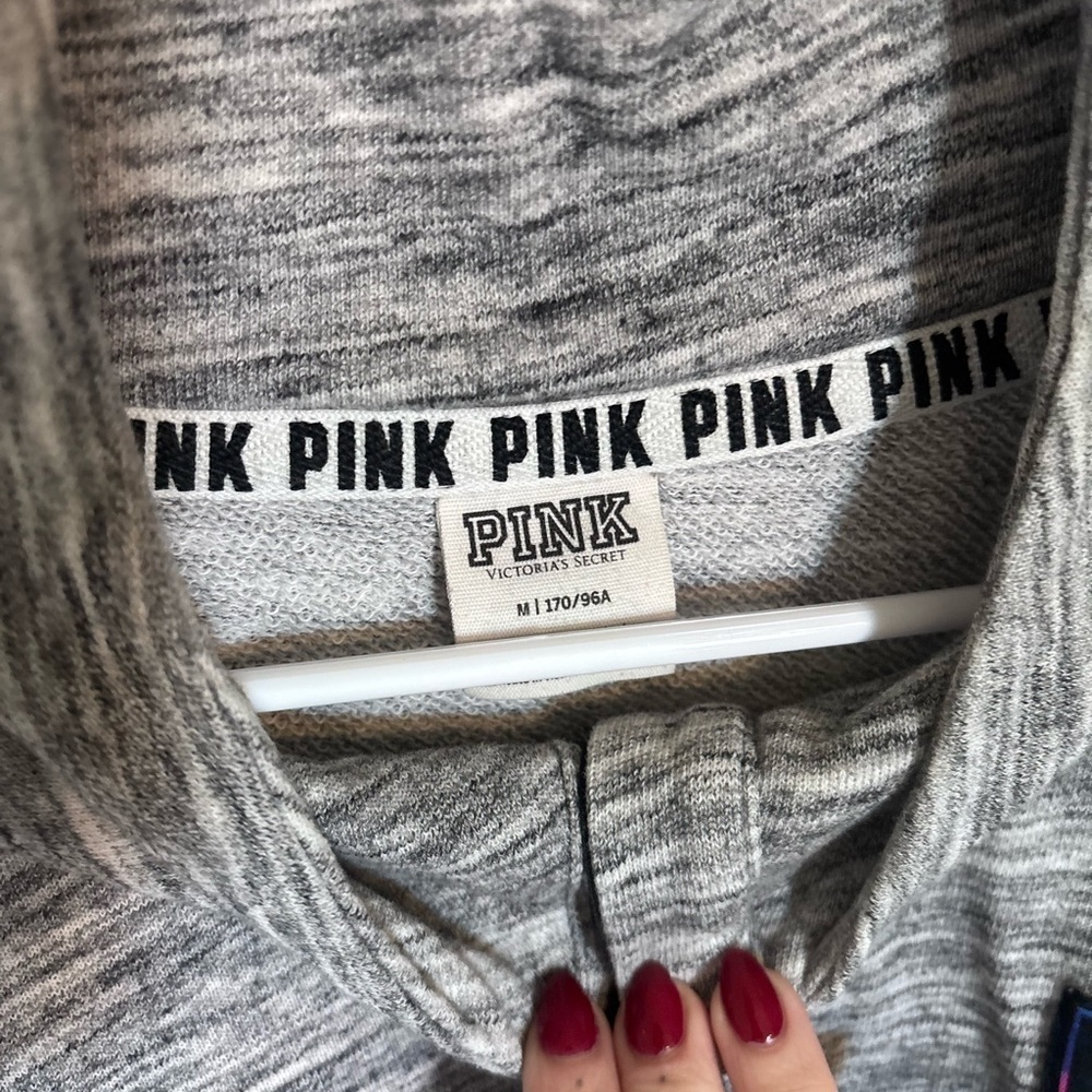 VS Pink Heathered Gray Pullover Hockey Jersey Style Henley Sweater - Picture 4 of 5